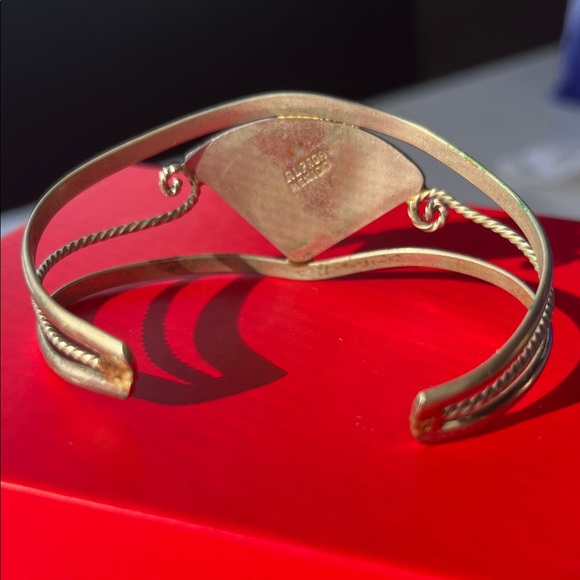 Vintage Alpaca Mexico Cuff Bracelet with Inlaid Abalone Iridescent Shell - Picture 4 of 7